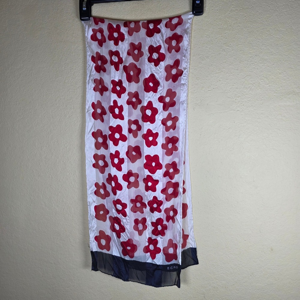 Echo Scarf Red White Navy Blue Floral Poppy Print pinup nautical retro Accessory